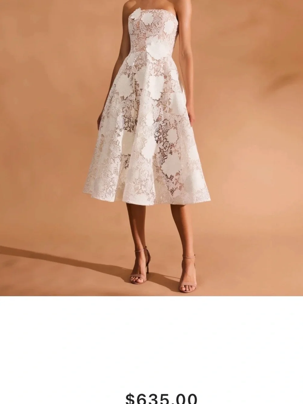 HELSI White Lace Strapless Midi Dress for Bridal Shower